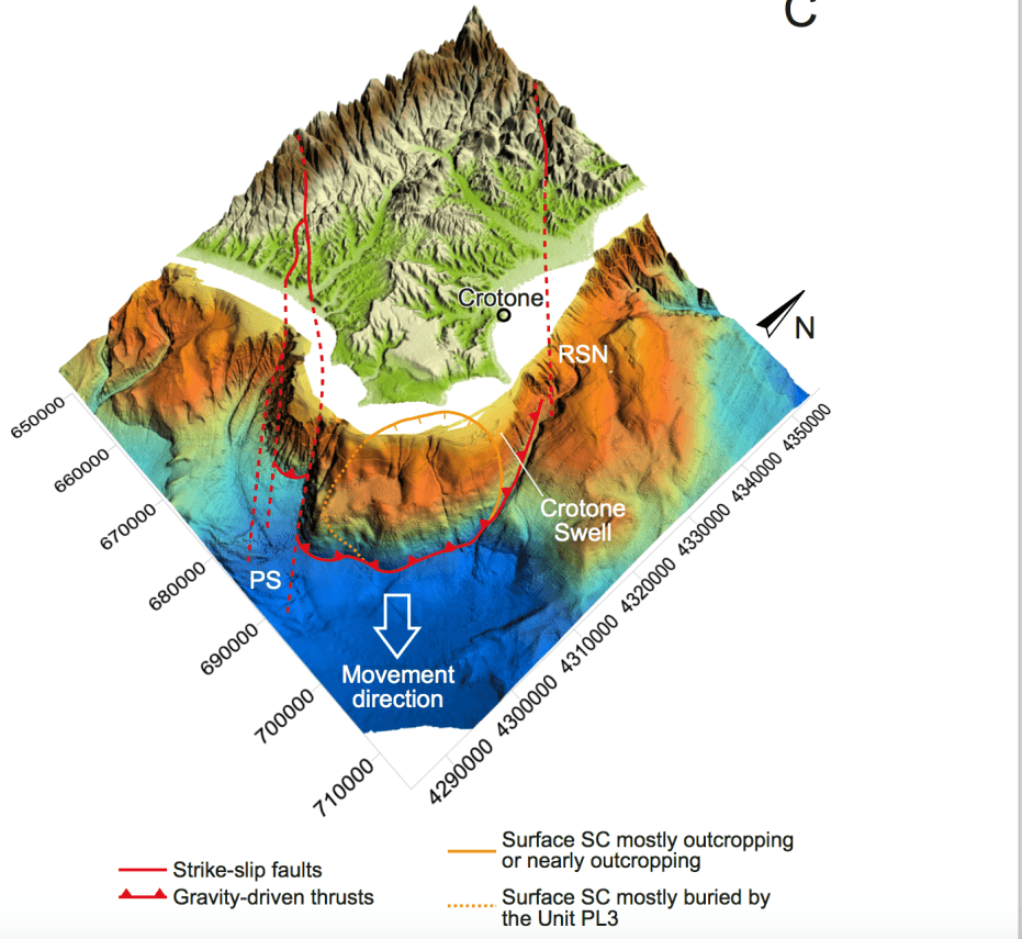 Nuovi indizi sulla mega frana di Crotone, pubblicata un’importante ricerca di Ogs e Cnr-Ismar sul “megalandslide”