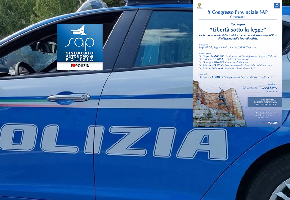 “Libertà sotto la Legge”: oggi a Catanzaro Lido il <strong>Congresso provinciale del Sap</strong> (Sindacato autonomo di Polizia)