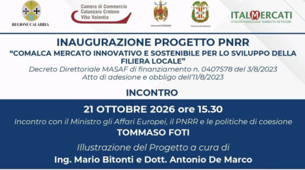 Comalca mercato innovativo e sostenibile per lo sviluppo della filiera locale: importante convegno a Catanzaro con il Ministro Foti